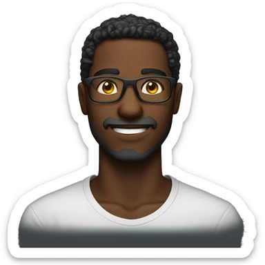 homem negro careca de óculos camisa preta sorrindo sticker