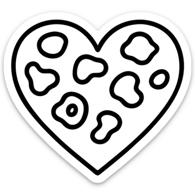 Heart icon with leopard spots in outline style, with a less precise and more organic heart shape, no background. sticker