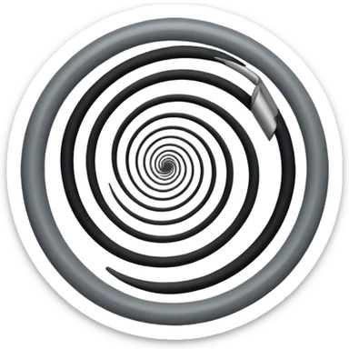 Minimalist emoji-style sticker of a strip of film curling into a hypnotic spiral. No details inside frames. Black and gray only. sticker