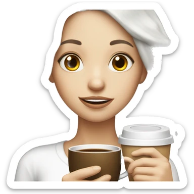 White hair girl drinking coffee sticker