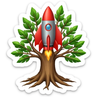 A tree with a rocket in its roots sticker