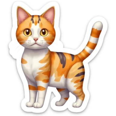 full body anxious looking colourful light calico tabby cat with large patchy patterns sticker