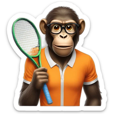 ape playing tennis in orange shirt with glasses sticker