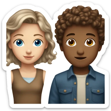 A couple with a blue eyes girl with brown curly hair and a boy with brown eyes and brown straight hair  sticker