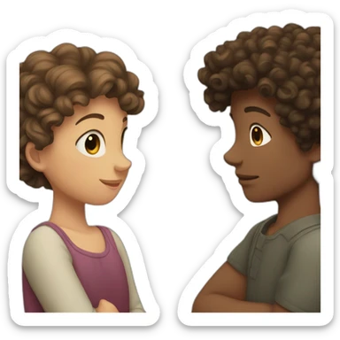  straight haired girl hugging curly haired boy  sticker