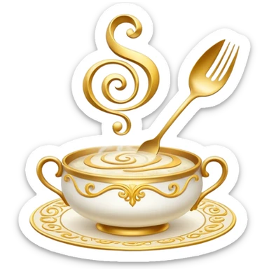 Enchanted cookbook with fork and spoon symbol that's emitting magic sparkles, surrounded by swirling magical mist sticker