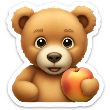 a teddy bear holds a very large peach in both paws and sits sticker