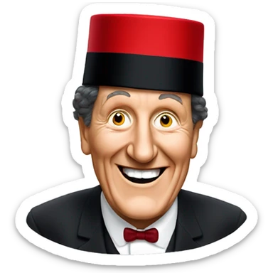 Laughing Tommy cooper with a red fez  sticker
