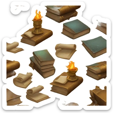 pile of books and scrolls, dungeons and dragons sticker