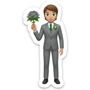 Chico blanco, pelo castaño, ojos verdes, traje boda gris y flor solapa , cuerpo entero sticker