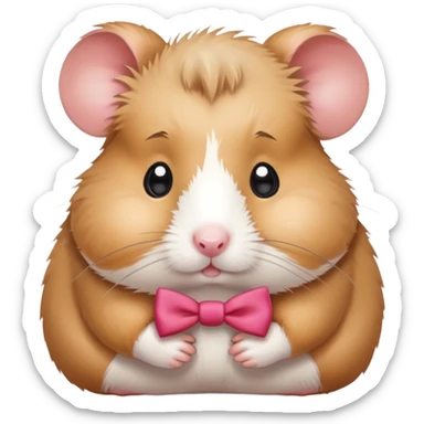 Sad hamster wearing a bow sticker