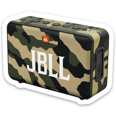 Sleek JBL Go 4 with tiger stripe camouflage pattern, minimal aesthetic, portable speaker, simplified silhouette sticker