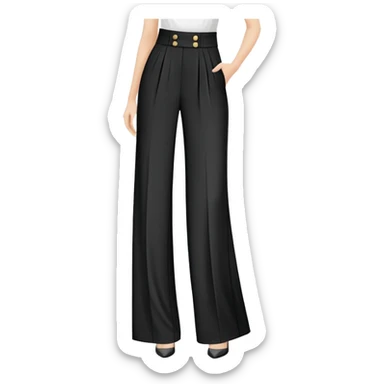 only the palazzo pants garment, moderate wide leg dress pants, formal with button, isolated flat lay, no human, no model, just the clothing item on white background sticker