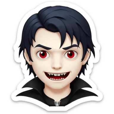 Vampire boy with fangs and half long wavy emo hair  sticker