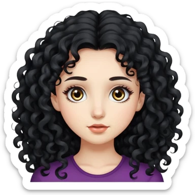 Chica de cabello largo y rizado negro pestañas lsrgas piel blanca  ojos redondos, sticker