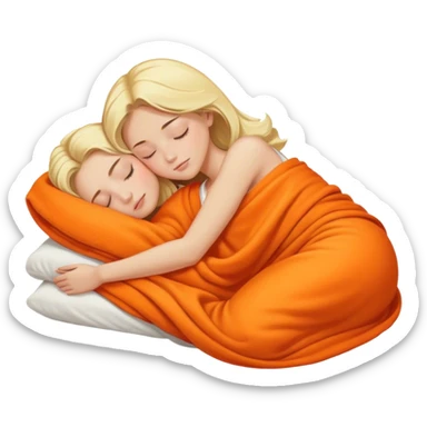 Blonde woman sleeping from her side with an orange blanket sticker