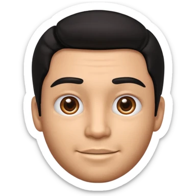 Emoji masculino em estilo 3D / cartoon realista, com pele morena clara, cabelos pretos bem penteados com gel, fios alinhados e com brilho, olhos pretos expressivos, sobrancelhas bem definidas, rosto jovem, expressão simpática e confiante, traços suaves e harmoniosos, sem barba sticker