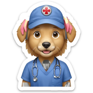 golden retriever wearing only scrubs sticker