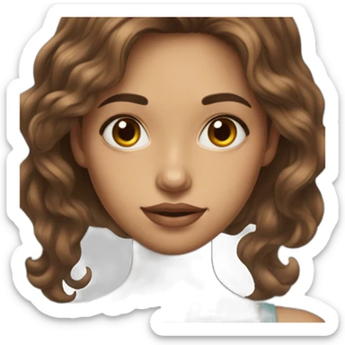 long wavy brown hair skinny girl with thin face and makeup from head to chest sticker