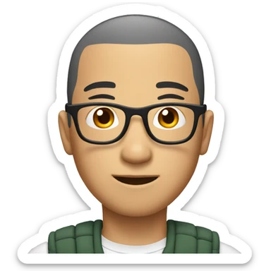 asian male with glasses and buzz cut sticker