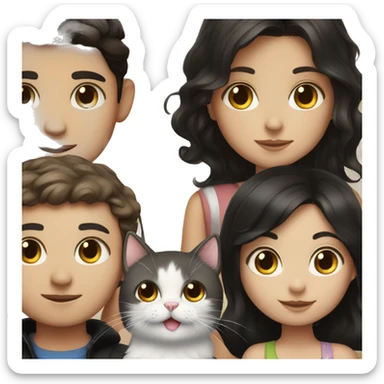 Girl and boy with dark brown hair and black and white cat sticker
