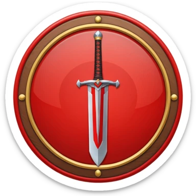 Make an mmo rpg red sword class icon inside of a round emblem in anime style sticker
