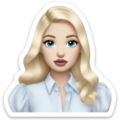 Hot girly pale blonde with blue eyes and light pink lips wearing YsL. Puffed sleeve shirt sticker