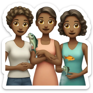 Three girls with fish sticker