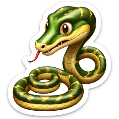 Cinematic Comical Python Portrait Emoji, Head tilted dramatically with an exaggeratedly shocked expression, featuring a robust, patterned body with wide, comically expressive eyes full of humorous disbelief, Simplified yet hilariously expressive features, highly detailed, glowing with a slightly sassy glow, high shine, dramatic yet playful, stylized with an air of quirky reptilian attitude, soft glowing outline, capturing the essence of a meme-worthy python that looks ready to side-eye its way into viral fame! sticker