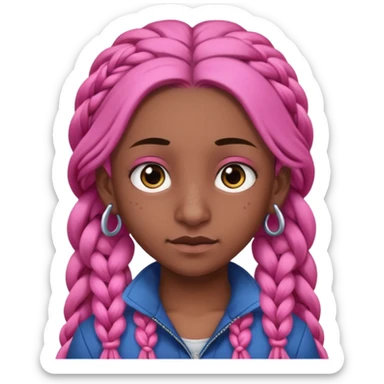 arikan, dark long hair whit pink 
braids. brown skin, smal round face and a big nose sticker