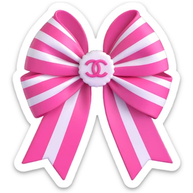 Change the bow to striped pink and white, keep the small white Chanel logo, shiny, elegant, 3D emoji style, with no background sticker