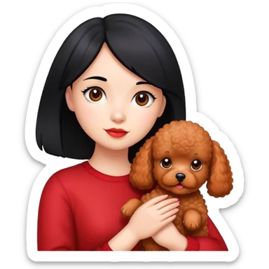 Girl straight hair with red toy poodle sticker