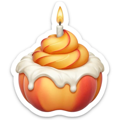 Peach covered with whipped cream and a birthday candle on it sticker