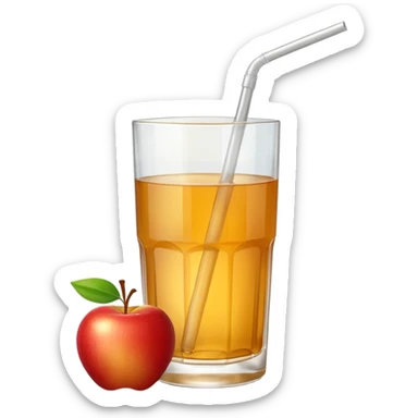 Apple juice in large glass with starw and a piece of apple at the side  sticker