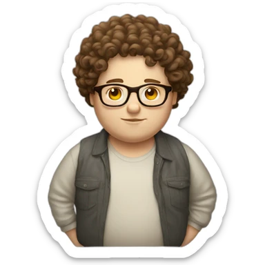 Fat white boy with big head and glases and  brown curly hair sticker