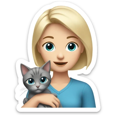 Short Blonde hair blue eyes girl holding two gray cats sticker
