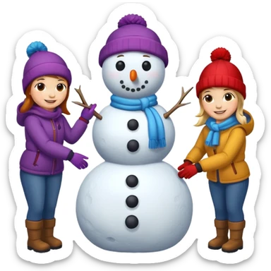 people making a snowman sticker