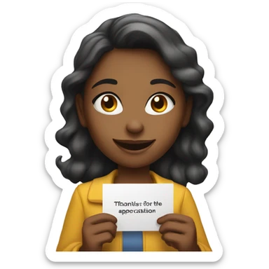 girl with a card saying thanks for the appreciation sticker