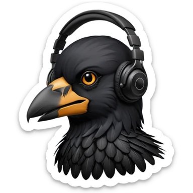 crow with headphones sticker