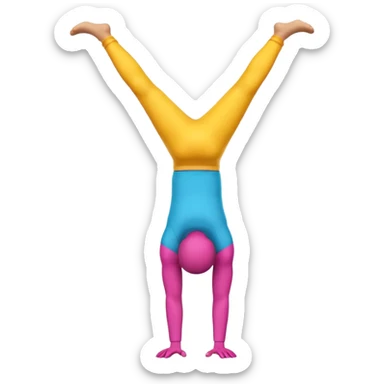 "3D man emoji doing a handstand, cheerful, colorful cartoon style, bright vibrant colors, simple background." sticker