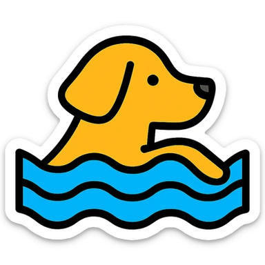 dog swimming in water, color outline icon style, clean lines, colorful sticker
