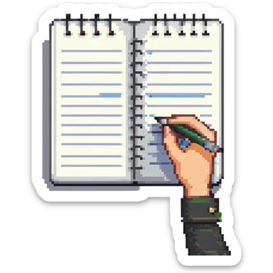a human writing in a notebook sticker