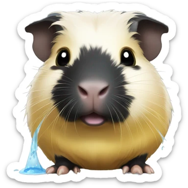 Black guinea pig with a bit of yellow pouring water into its eyes sticker