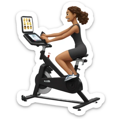 Woman pedaling on a Peloton stationary bike with screen sticker