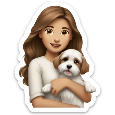Brown hair girl with small maltese puppy sticker