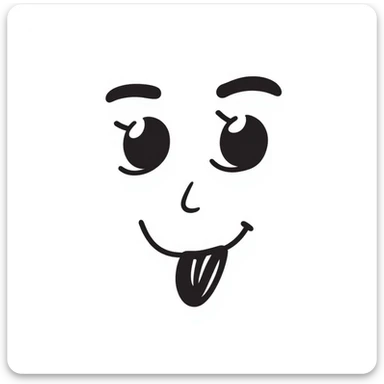 A hand-drawn face with X eyes and tongue out sticker