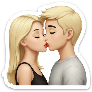 Blonde boy kissing Black haired girl  sticker