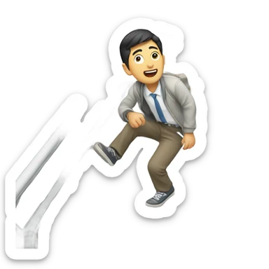 Asian guy falling down long steps sticker