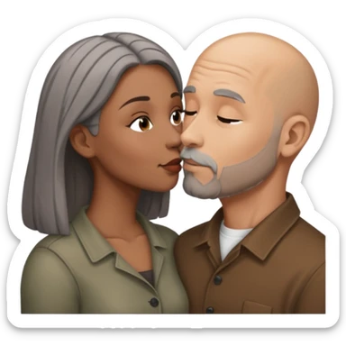 Brown bald man kissing brown woman with grey hair sticker