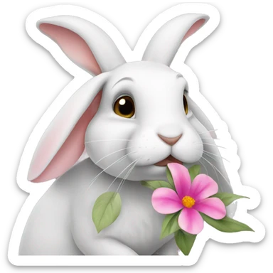 Rabbit sniffing a flower sticker